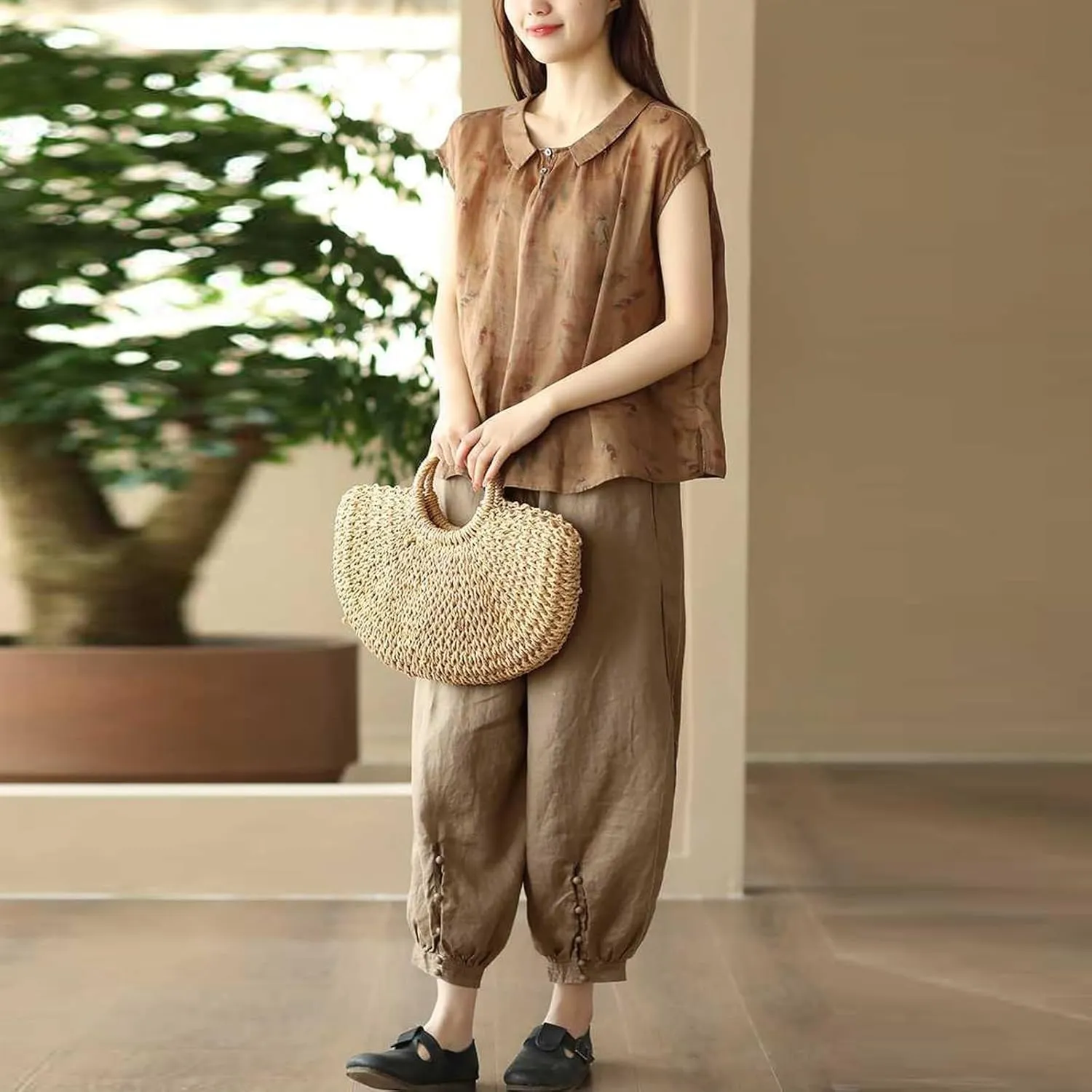 Women's Pants, Casual Pants Lounge Linen Straight Leg Peasant 2025 Wide Elastic