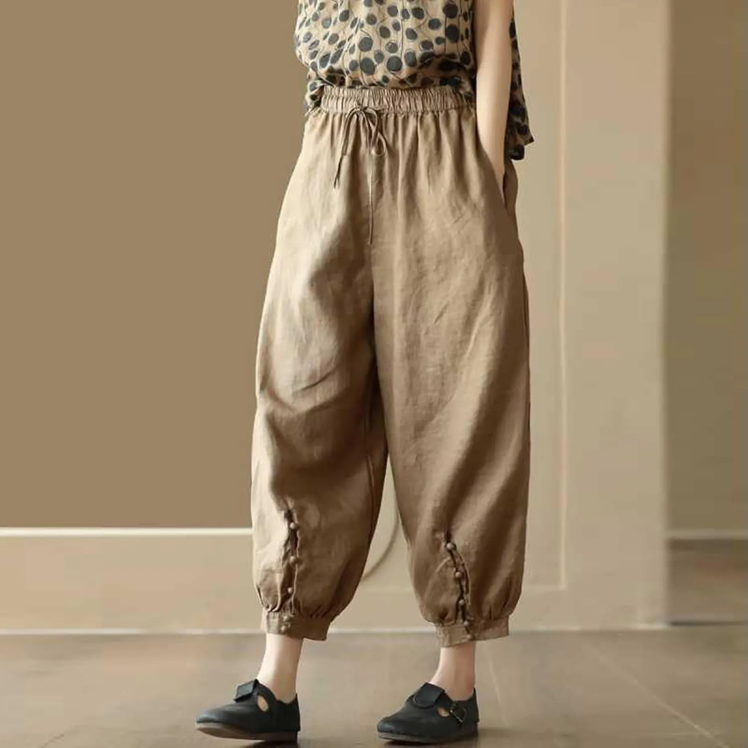 Women's Pants, Casual Pants Lounge Linen Straight Leg Peasant 2025 Wide Elastic