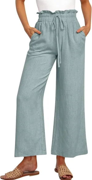 Women's Pants, Cotton Linen High Waisted Straight Leg Pants Wide Baggy Sweatpants