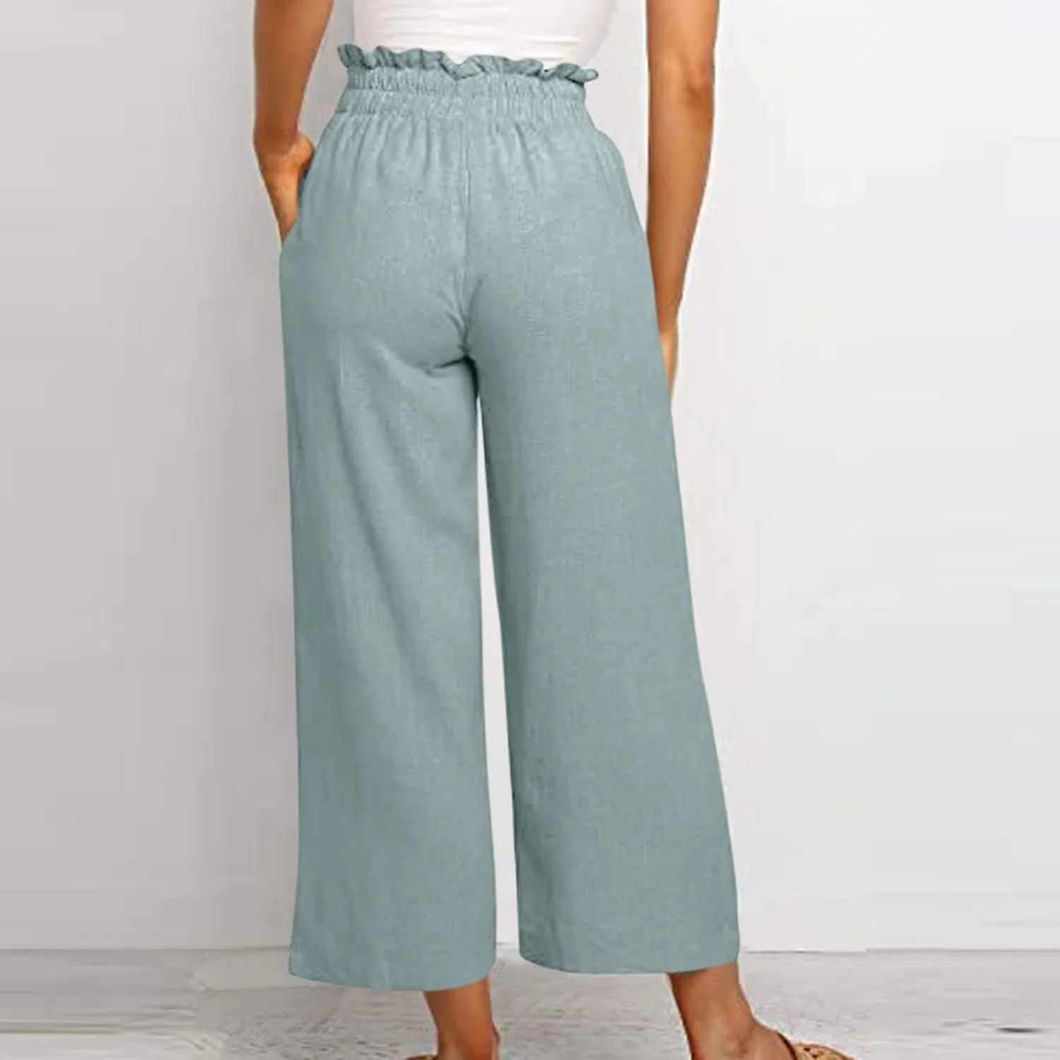 Women's Pants, Cotton Linen High Waisted Straight Leg Pants Wide Baggy Sweatpants