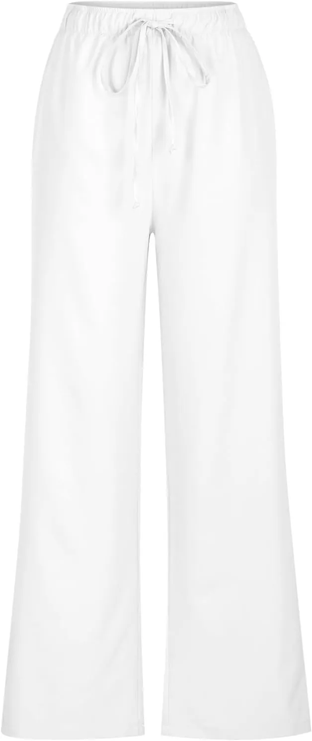Women's Pants, High Waisted Wide Leg Cotton Linen Pants Straight Sweatpants Lounge
