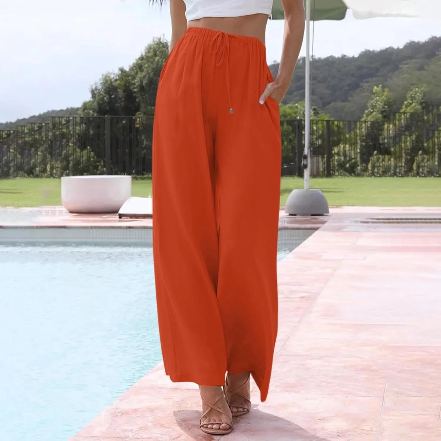 Women's Pants, Pants High Waisted Wide Leg Cotton Linen Straight Lightweight Sweatpants