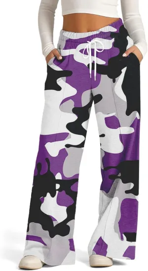 Women's Pants, Straight Leg High Waisted Pants Cotton Linen Wide Palazzo Sweatpants