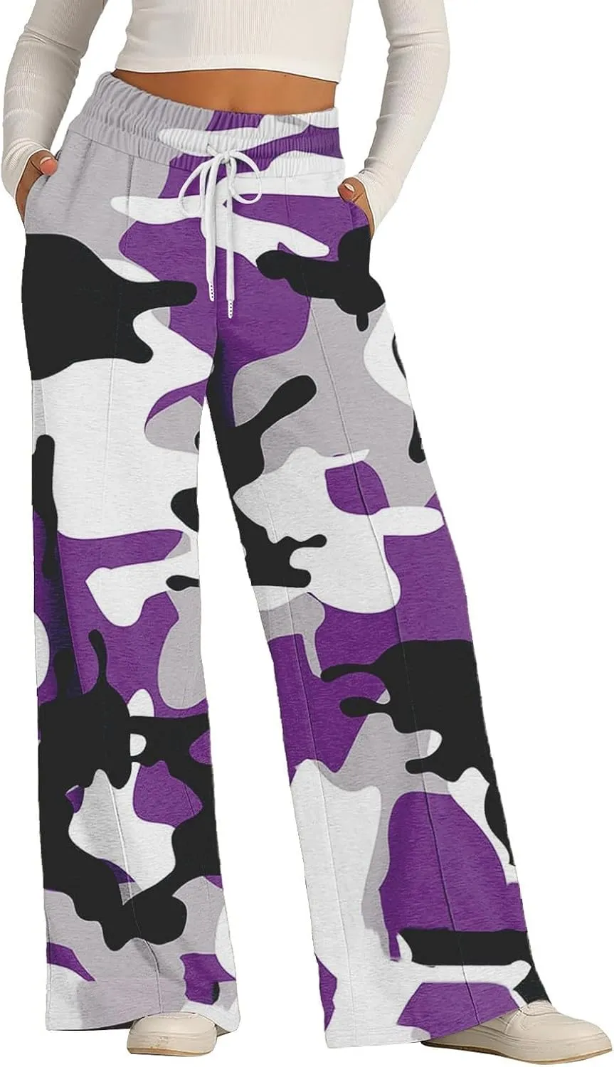 Women's Pants, Straight Leg High Waisted Pants Cotton Linen Wide Palazzo Sweatpants