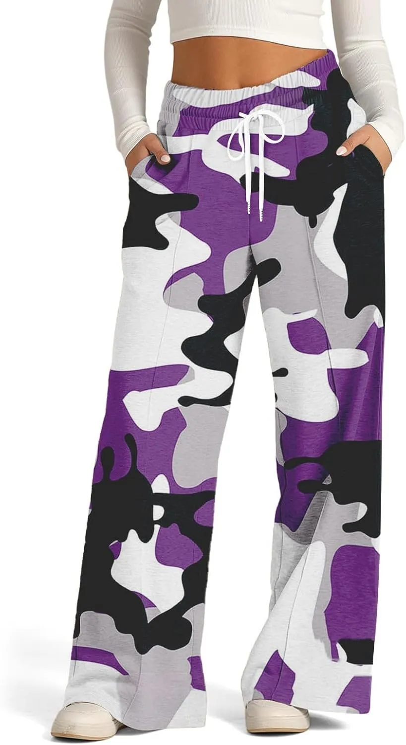 Women's Pants, Straight Leg High Waisted Pants Cotton Linen Wide Palazzo Sweatpants