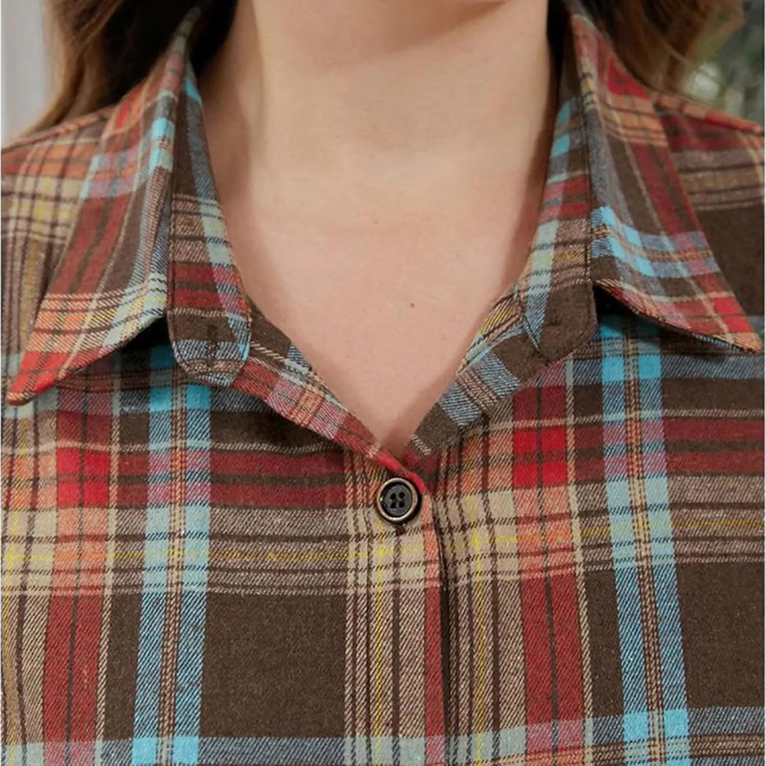Womens Plus Size Christmas Plaid Shirt Dress Long Sleeve Turn Down Collar Plaid Midi Dress Loose Fit Christmas Dress