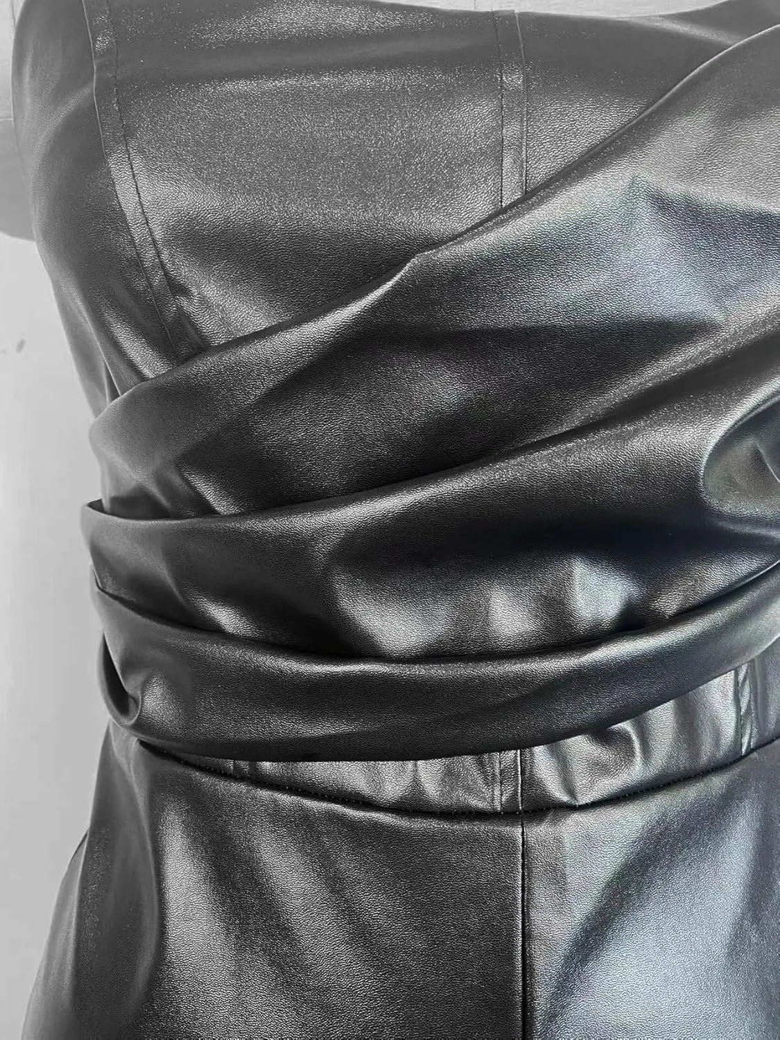 Womens PU Leather Jumpsuit Sexy Off the Shoulder Top Tight Zipper Slim Bodycon Long Pants Jumpsuit