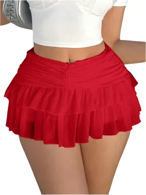 Women's Ruffle Ruched Skirts Tiered Layer Elastic Streetwear Mini Skirt Y2K Coquette Low Waist Flared Short Skirts