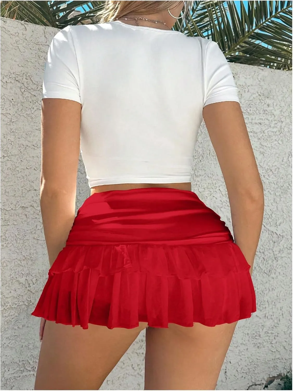 Women's Ruffle Ruched Skirts Tiered Layer Elastic Streetwear Mini Skirt Y2K Coquette Low Waist Flared Short Skirts