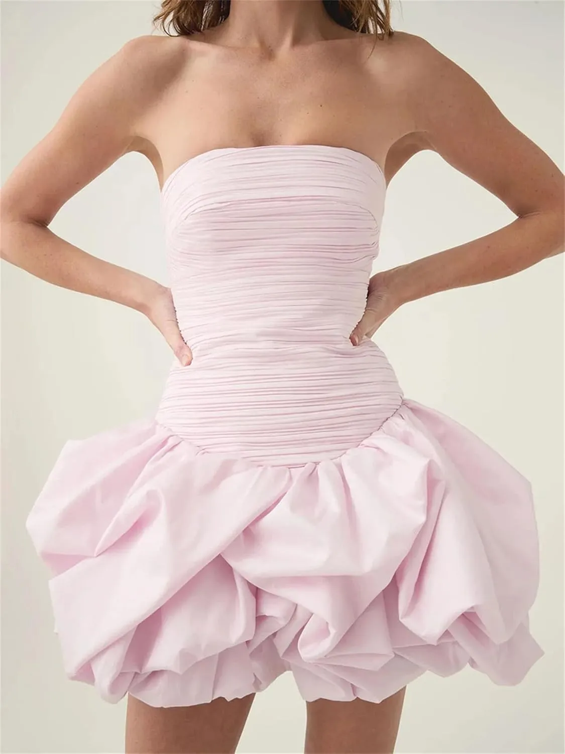 Women's Slash Neck Sleeveless High Waist Mini Dress Solid Spliced Ruffles Slimming Dresses