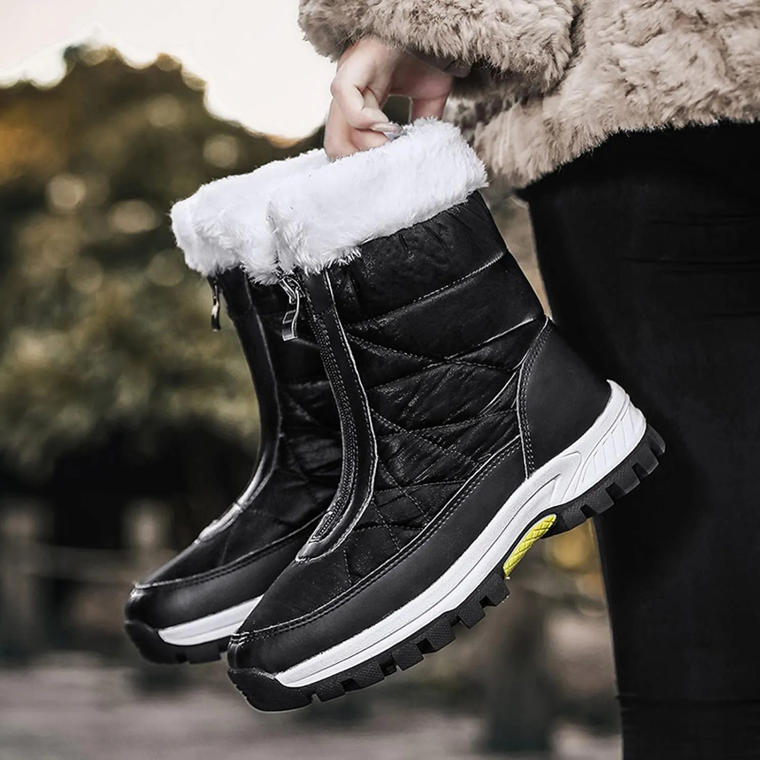 Women's Snow Boots Size 9 Womens Waterproof Winter Boots Ankle Zip Boots Winter Fur Tall Snow Boots Waterproof Insulated Botas Calientes Para Mujer De Invierno