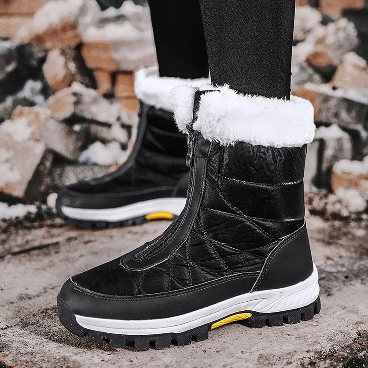 Women's Snow Boots Size 9 Womens Waterproof Winter Boots Ankle Zip Boots Winter Fur Tall Snow Boots Waterproof Insulated Botas Calientes Para Mujer De Invierno