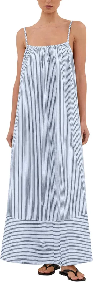 Women's Striped Spaghetti Strap Maxi Dress Square Neck Backless Long Dress Summer Casual Beach Vacation Sundresses