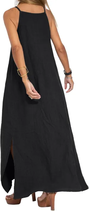 Women's Summer Dress Spaghetti Strap Loose Sleeveless Beach Sundress Split Flowy Maxi Long Dress