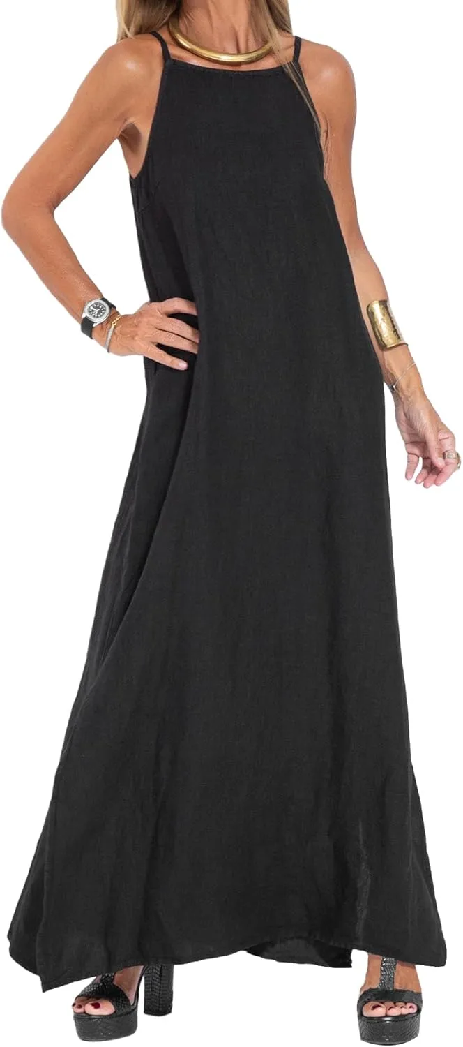 Women's Summer Dress Spaghetti Strap Loose Sleeveless Beach Sundress Split Flowy Maxi Long Dress
