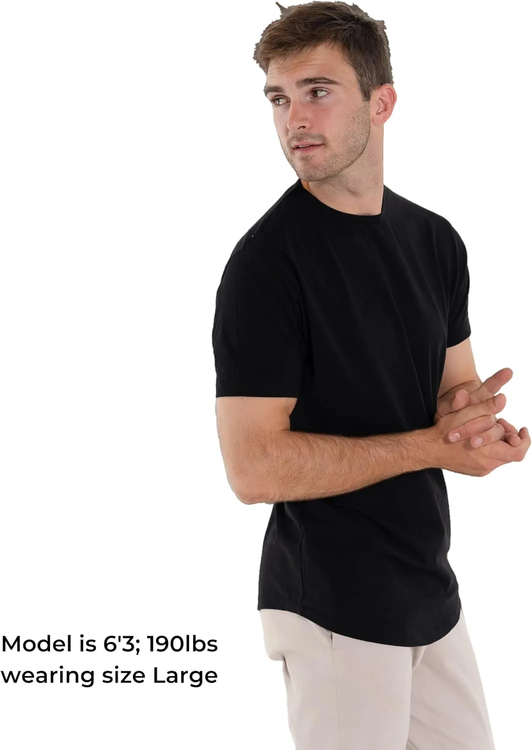 WYR Wear Mens Curve Crew  Fitted Short Sleeve T-Shirt with Curved Hem, Egyptian Cotton Tee Shirts for Men, Short Sleeve Tee