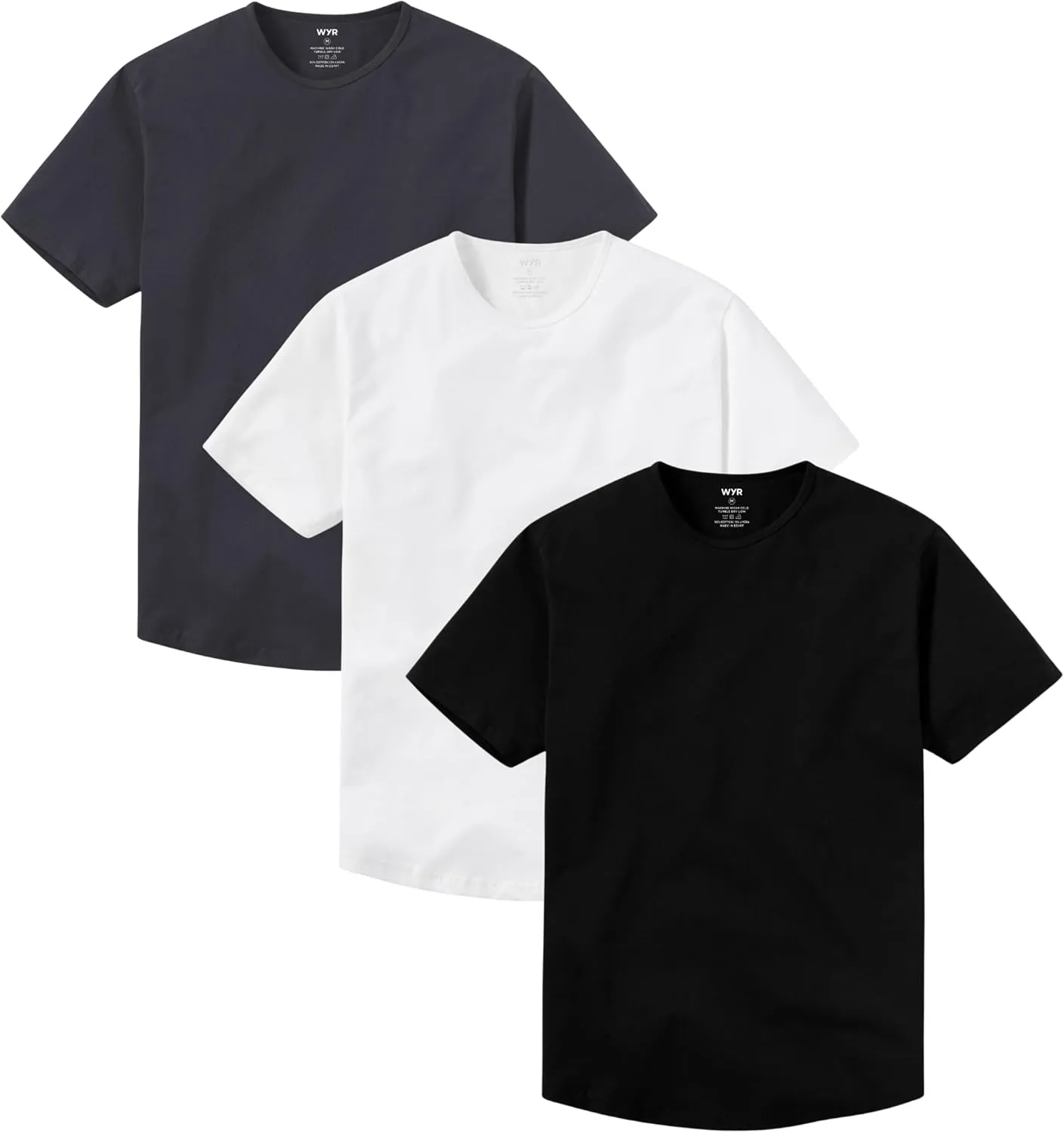 WYR Wear Mens Curve Crew  Fitted Short Sleeve T-Shirt with Curved Hem, Egyptian Cotton Tee Shirts for Men, Short Sleeve Tee