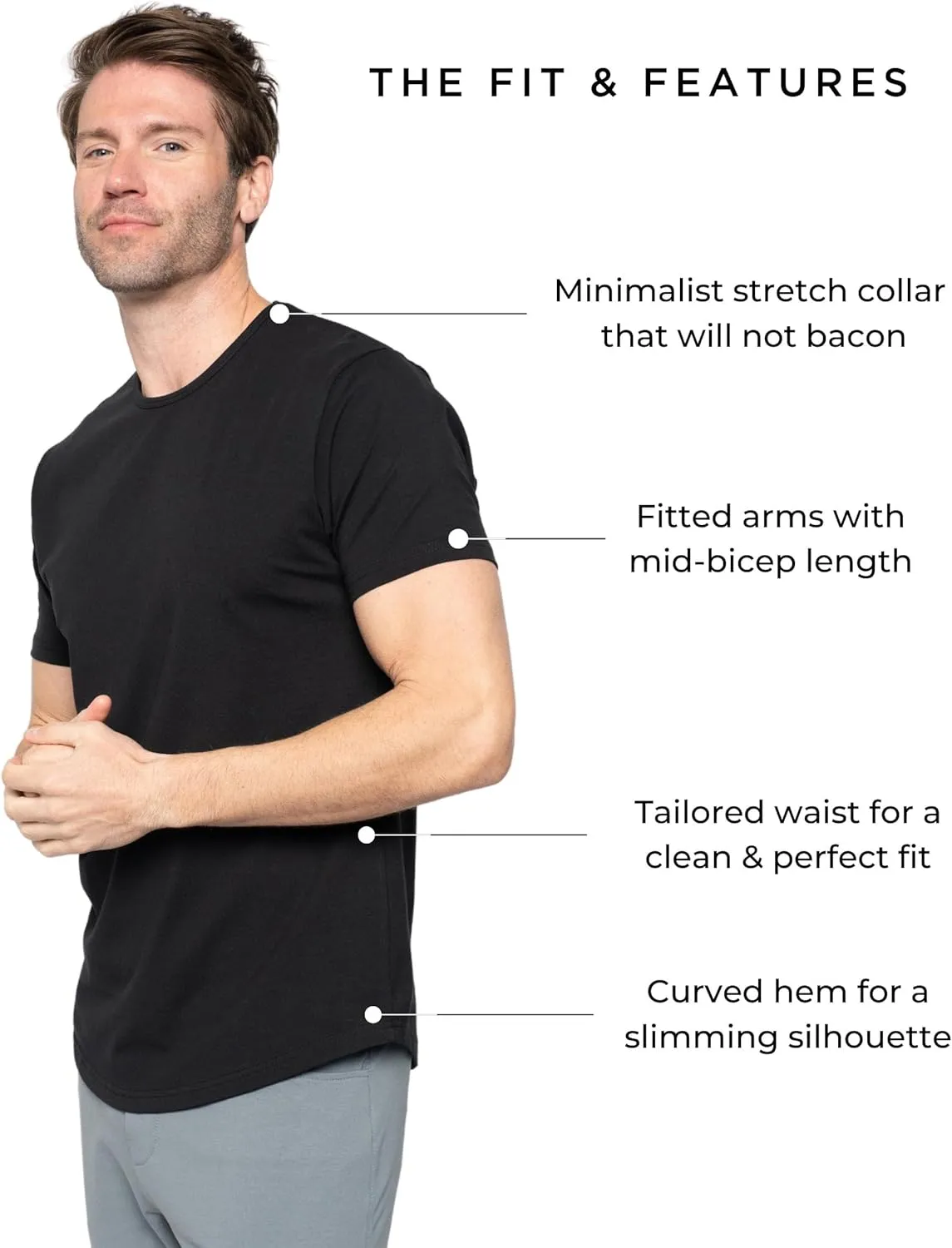 WYR Wear Mens Curve Crew  Fitted Short Sleeve T-Shirt with Curved Hem, Egyptian Cotton Tee Shirts for Men, Short Sleeve Tee