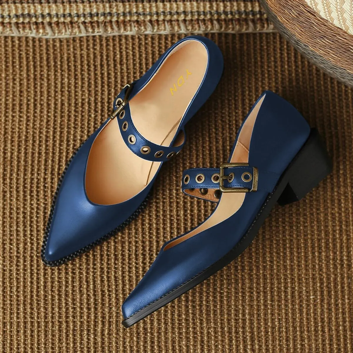 YDN Women Fashion Ankle Strap Pumps Pointed Closed Toe Mary Jane Chunky Mid Heels Loafers Hollow Buckle Shoes Party Shopping Evening Size 4-16 US
