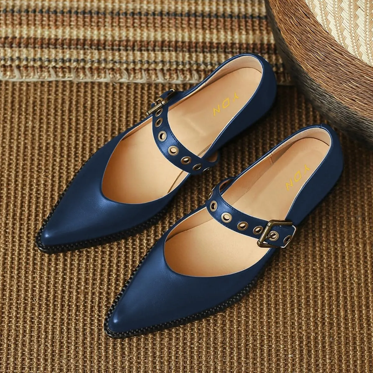 YDN Women Fashion Ankle Strap Pumps Pointed Closed Toe Mary Jane Chunky Mid Heels Loafers Hollow Buckle Shoes Party Shopping Evening Size 4-16 US