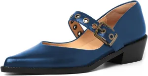 YDN Women Fashion Ankle Strap Pumps Pointed Closed Toe Mary Jane Chunky Mid Heels Loafers Hollow Buckle Shoes Party Shopping Evening Size 4-16 US