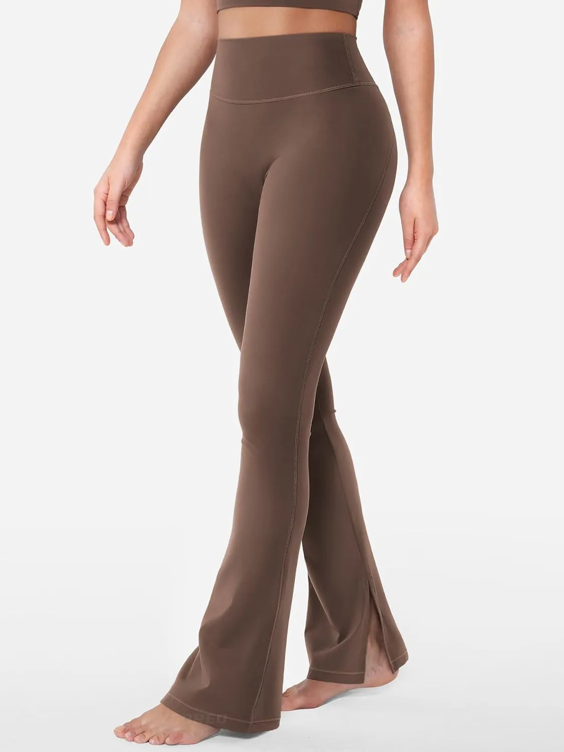 YEOREO Flare Split Hem Leggings for Women Tummy Control Workout Leggings Nasreen Hidden Scrunch Bootcut Gym Yoga Pants