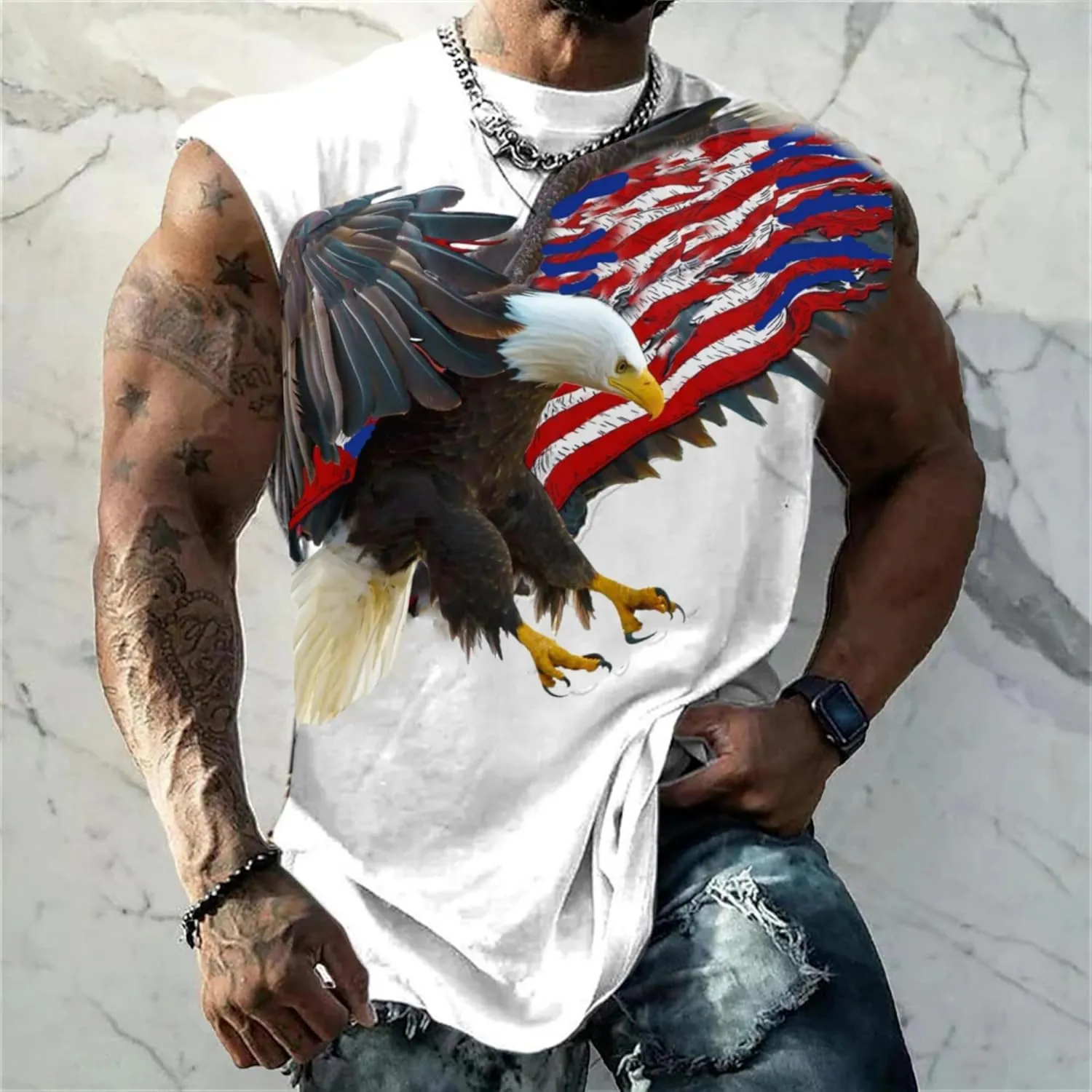 YIBIMOTTO Mens Tank Tops Workout Sleeveless T-Shirts Muscle Tee Crew Neck Summer Beach Novelty Graphic Vest Sports Underwear