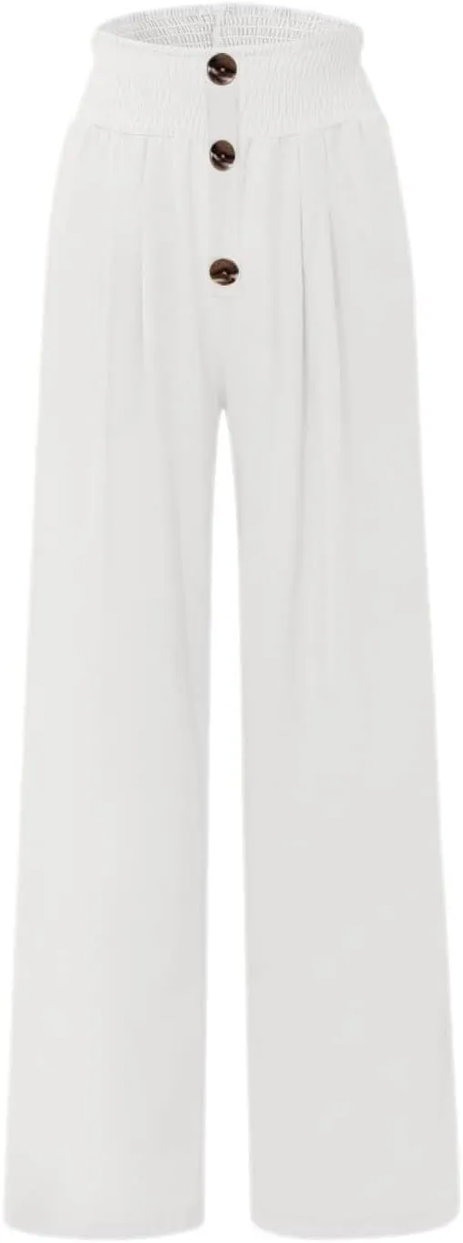YRAETENM Women Linen Palazzo Pants Summer High Elastic Waisted Wide Leg Pants Casual Lounge Pants Beach Vacation Trousers