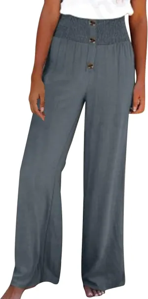 YRAETENM Women Linen Palazzo Pants Summer High Elastic Waisted Wide Leg Pants Casual Lounge Pants Beach Vacation Trousers