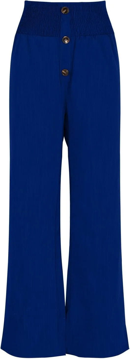 YRAETENM Women Linen Palazzo Pants Summer High Elastic Waisted Wide Leg Pants Casual Lounge Pants Beach Vacation Trousers