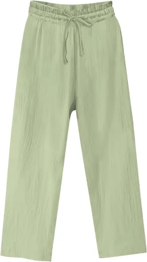 YRAETENM Women's Cotton Linen Straight Leg Pants Elastic Waist Long Trousers Casual Summer Beach Lounge Pants with Pockets