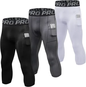 YUSHOW 2-3 Pack 3/4 Men's Compression Pants Tights Athletic Running Workout Leggings Quick Dry Sports Baselayer