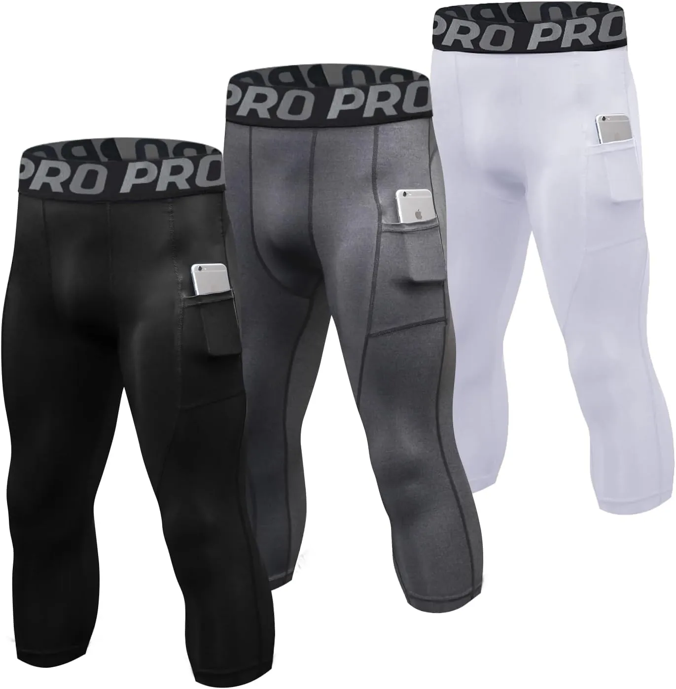 YUSHOW 2-3 Pack 3/4 Men's Compression Pants Tights Athletic Running Workout Leggings Quick Dry Sports Baselayer