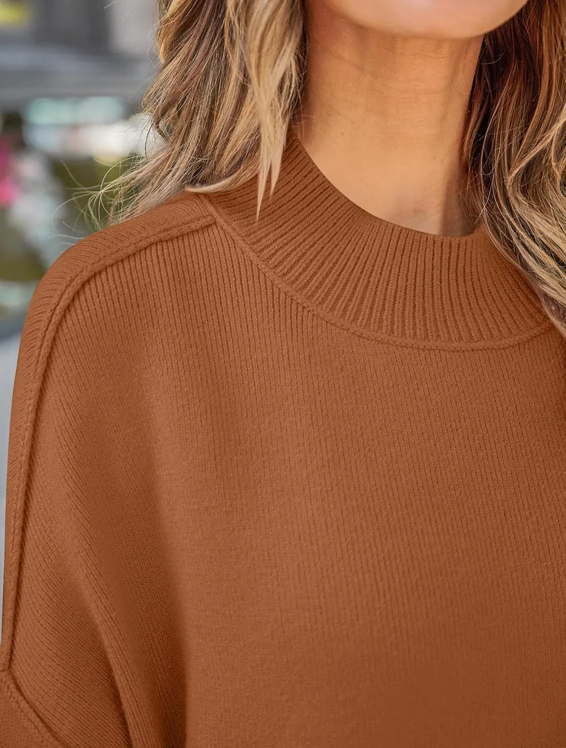 ZESICA Women's Fall Casual Long Sleeve Crew Neck Side Slit Oversized Ribbed Knit Pullover Sweater Tops