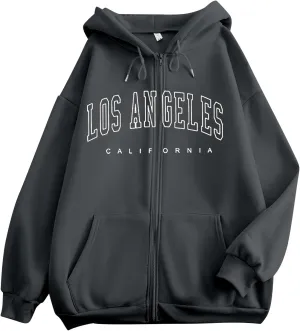 Zip Up Hoodies for Women Letter Print Long Sleeve Hooded Sweatshirts 2024 Trendy Girls Casual Hoodie Oversized Jacket
