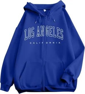 Zip Up Hoodies for Women Letter Print Long Sleeve Hooded Sweatshirts 2024 Trendy Girls Casual Hoodie Oversized Jacket