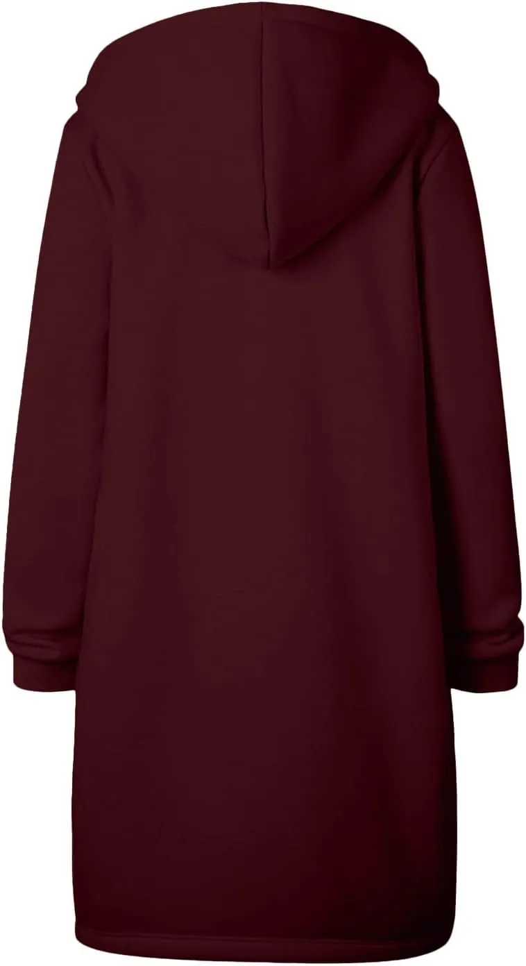 Zip Up Long Hoodies Womens Fleece Long Sleeve Oversized Jacket Fall Lightweight Tunic Hooded Sweatshirt with Pockets