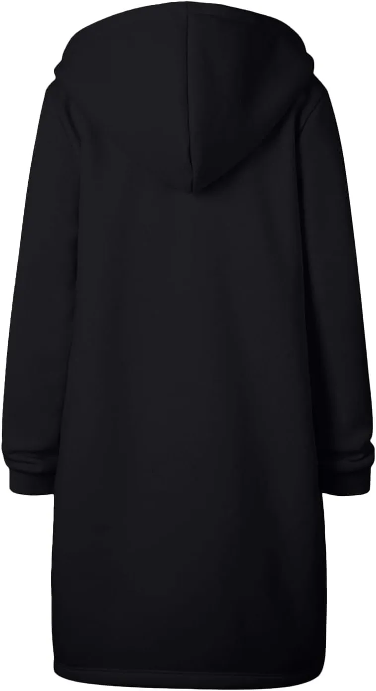 Zip Up Long Hoodies Womens Fleece Long Sleeve Oversized Jacket Fall Lightweight Tunic Hooded Sweatshirt with Pockets