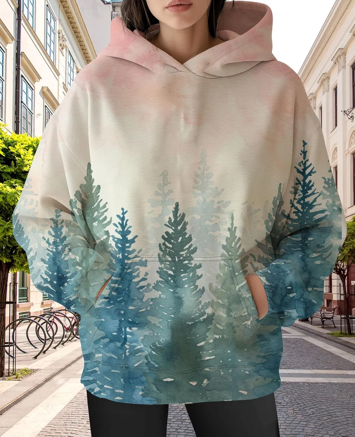 ZOCAVIA Womens Camo Hoodies Fall Winter Retro Long Sleeve Pullover Tops Casual Maple Leaf Graphic Hooded Sweatshirt Oversized