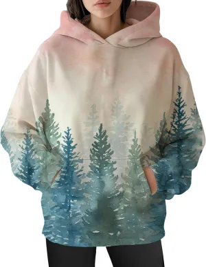 ZOCAVIA Womens Camo Hoodies Fall Winter Retro Long Sleeve Pullover Tops Casual Maple Leaf Graphic Hooded Sweatshirt Oversized