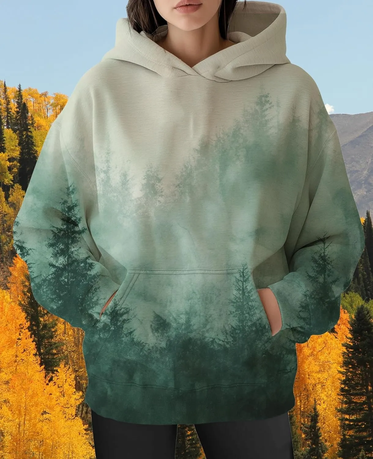 ZOCAVIA Womens Camo Hoodies Fall Winter Retro Long Sleeve Pullover Tops Casual Maple Leaf Graphic Hooded Sweatshirt Oversized