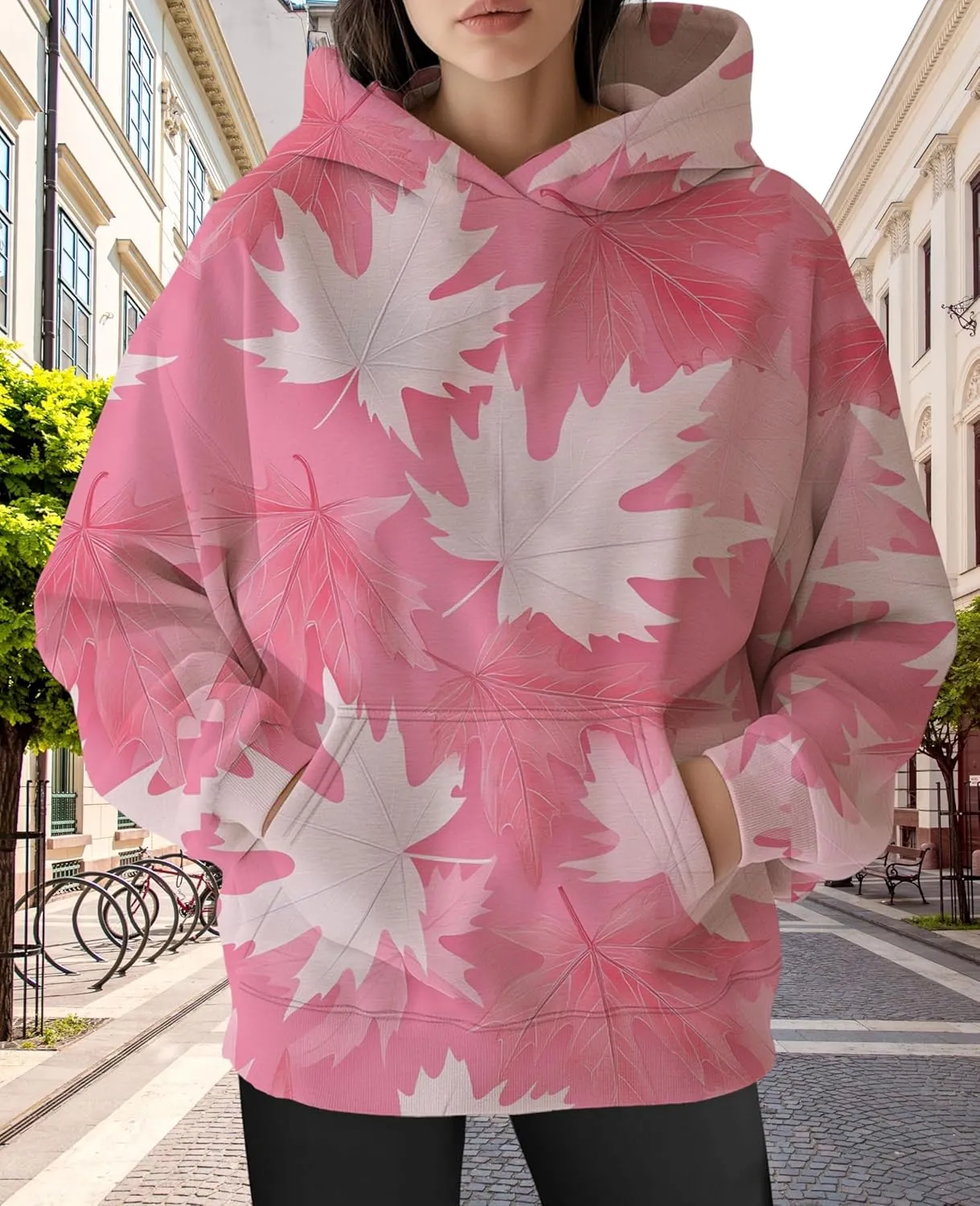 ZOCAVIA Womens Camo Hoodies Fall Winter Retro Long Sleeve Pullover Tops Casual Maple Leaf Graphic Hooded Sweatshirt Oversized