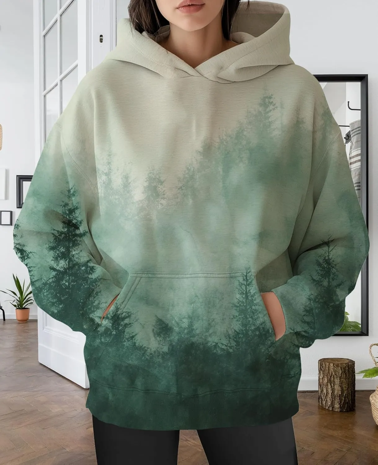 ZOCAVIA Womens Camo Hoodies Fall Winter Retro Long Sleeve Pullover Tops Casual Maple Leaf Graphic Hooded Sweatshirt Oversized