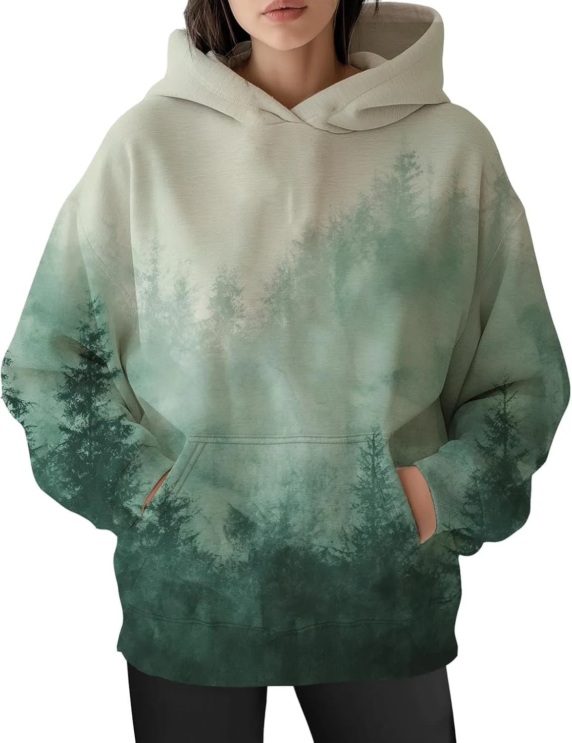 ZOCAVIA Womens Camo Hoodies Fall Winter Retro Long Sleeve Pullover Tops Casual Maple Leaf Graphic Hooded Sweatshirt Oversized