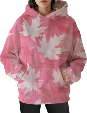 ZOCAVIA Womens Camo Hoodies Fall Winter Retro Long Sleeve Pullover Tops Casual Maple Leaf Graphic Hooded Sweatshirt Oversized